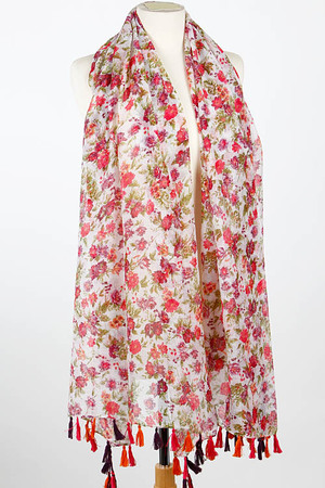 Flower Garden Print Tassel End Scarf 5DAF